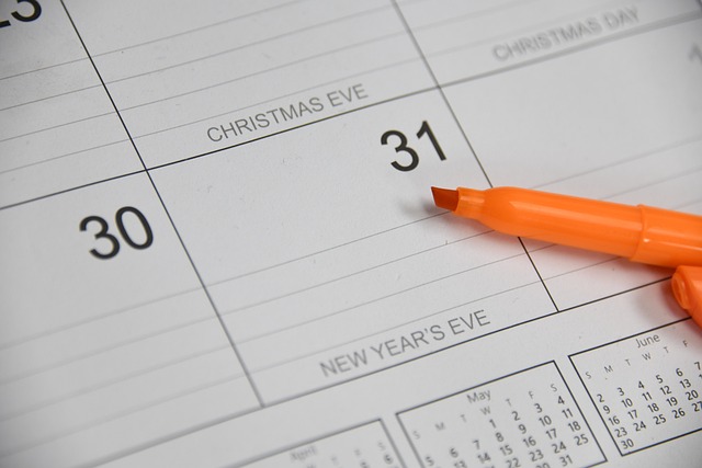calendar showing new years eve