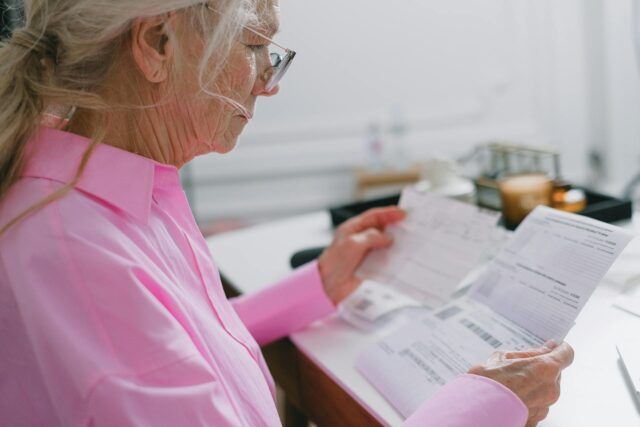woman looking at documents